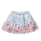 Blue skirt with pattern of colorful cupcakes