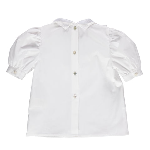 Blusa branca com renda e botões beges