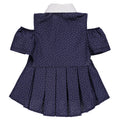 High and low navy blue polka dots and bow blouse