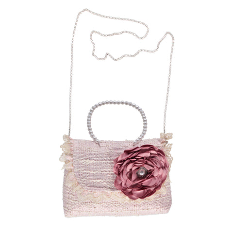 Pink girls bag with lace and big flower