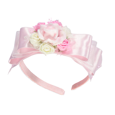 Pink headband with flowers and bow