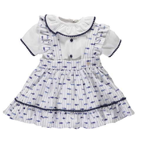 Girl's blue and white skirt and blouse set