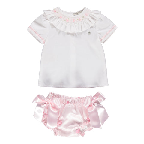 White and pink girls set with embroidery