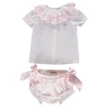 Pink and white girl set with floral embroidery