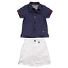 Set for boys with polka-dot shirt and white shorts