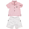 Boy's set with pink shirt and white shorts