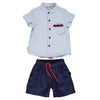 Boy's blue set with striped shirt and navy shorts