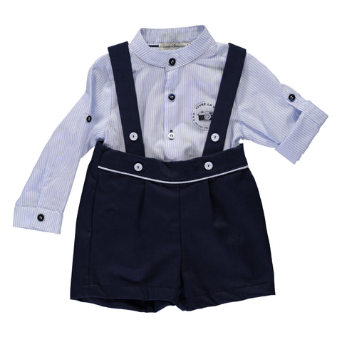 Blue boy's set with shirt and shorts with straps