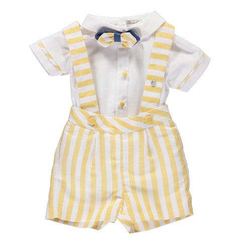 Set for boys with shirt and shorts with yellow stripes