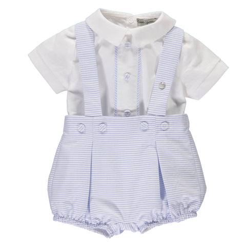 Set for boys with white shirt and blue striped shorts