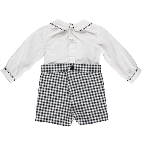 Baby bodysuit with black and white checkered shorts