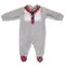 Babygrow cinza em algodão com gola xadrez vermelha