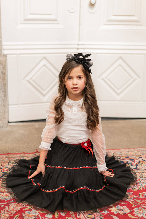 Black tulle skirt with beading and bow